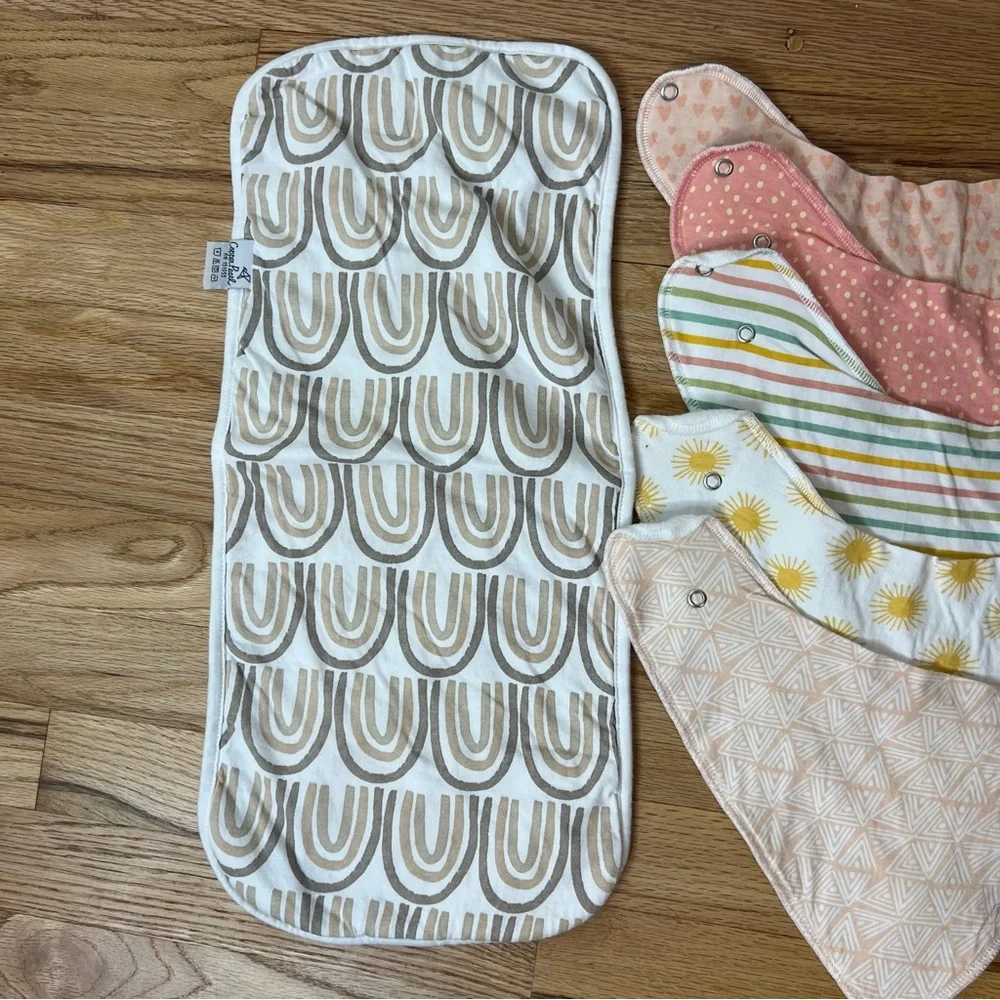 Copper Pearl Baby Bib Set Bandana Cotton Fleece Snap Closure Burp Cloth 6pc